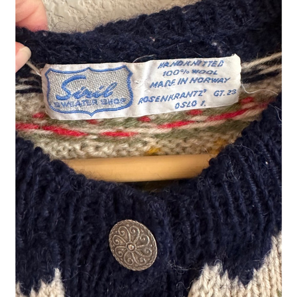 VTG Siril Hand Knitted Sweater Shop Faire Isle Nordic Cardigan Large? 100% Wool - Picture 3 of 6